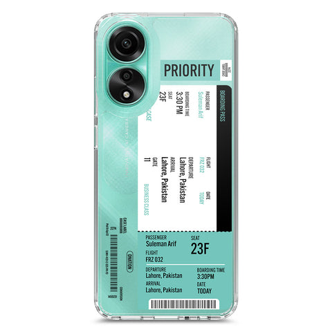 Oppo A78 4G Cover - Personalised Boarding Pass Ticket Series - Clear Phone Case - Soft Silicon Borders