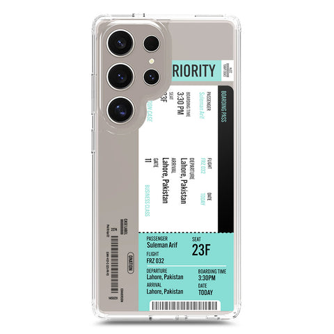 Samsung Galaxy S24 Ultra Cover - Personalised Boarding Pass Ticket Series - Clear Phone Case - Soft Silicon Borders