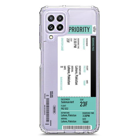 Samsung Galaxy M32 Cover - Personalised Boarding Pass Ticket Series - Clear Phone Case - Soft Silicon Borders