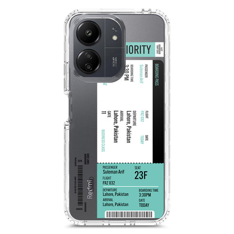 Xiaomi Redmi 13C Cover - Personalised Boarding Pass Ticket Series - Clear Phone Case - Soft Silicon Borders