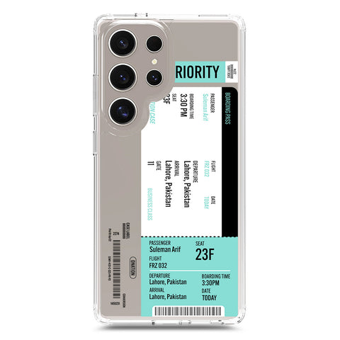 Samsung Galaxy S25 Ultra Cover - Personalised Boarding Pass Ticket Series - Clear Phone Case - Soft Silicon Borders