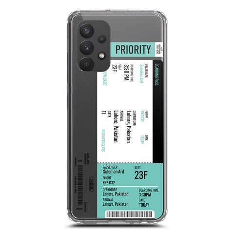 Samsung Galaxy A32 Cover - Personalised Boarding Pass Ticket Series - Clear Phone Case - Soft Silicon Borders