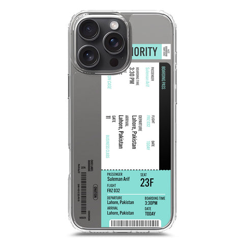 iPhone 16 Pro Max Cover - Personalised Boarding Pass Ticket Series - Clear Phone Case - Soft Silicon Borders