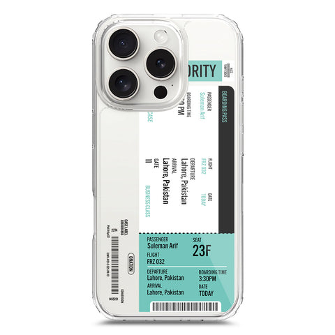 iPhone 16 Pro Cover - Personalised Boarding Pass Ticket Series - Clear Phone Case - Soft Silicon Borders