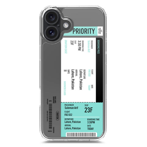 iPhone 16 Plus Cover - Personalised Boarding Pass Ticket Series - Clear Phone Case - Soft Silicon Borders