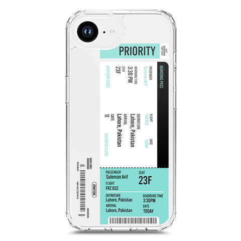 iPhone 16e Cover - Personalised Boarding Pass Ticket Series - Clear Phone Case - Soft Silicon Borders