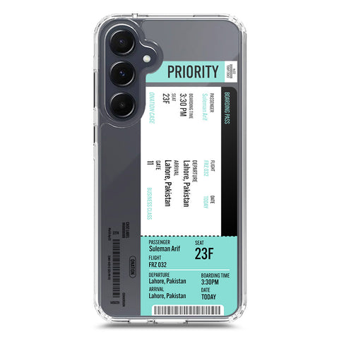 Samsung Galaxy A35 Cover - Personalised Boarding Pass Ticket Series - Clear Phone Case - Soft Silicon Borders