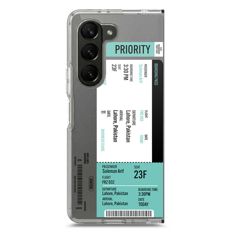 Samsung Galaxy Z Fold 5 Cover - Personalised Boarding Pass Ticket Series - Clear Phone Case - Soft Silicon Borders