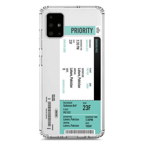Samsung Galaxy A71 Cover - Personalised Boarding Pass Ticket Series - Clear Phone Case - Soft Silicon Borders