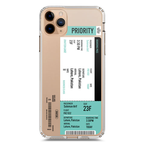 iPhone 11 Pro Max Cover - Personalised Boarding Pass Ticket Series - Clear Phone Case - Soft Silicon Borders