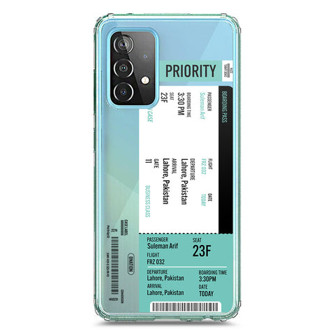 Samsung Galaxy A72 Cover - Personalised Boarding Pass Ticket Series - Clear Phone Case - Soft Silicon Borders