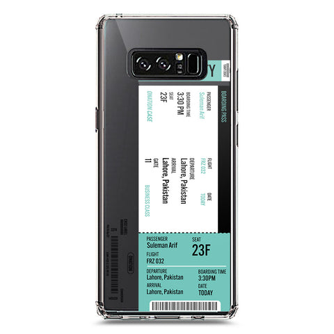 Samsung Galaxy Note 8 Cover - Personalised Boarding Pass Ticket Series - Clear Phone Case - Soft Silicon Borders