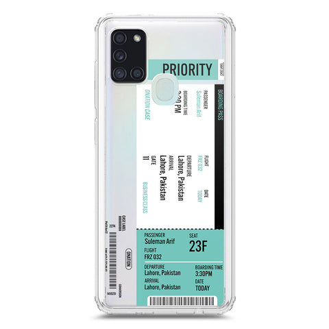 Samsung Galaxy A21s Cover - Personalised Boarding Pass Ticket Series - Clear Phone Case - Soft Silicon Borders
