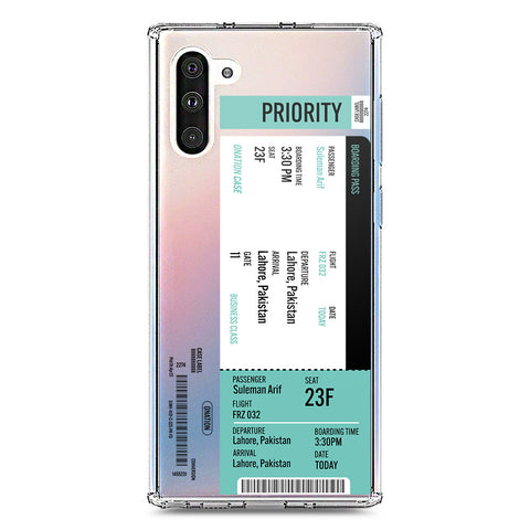 Samsung Galaxy Note 10 Cover - Personalised Boarding Pass Ticket Series - Clear Phone Case - Soft Silicon Borders