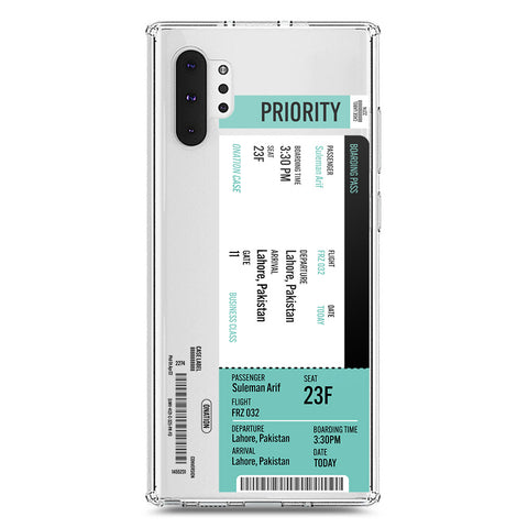 Samsung Galaxy Note 10 Plus Cover - Personalised Boarding Pass Ticket Series - Clear Phone Case - Soft Silicon Borders