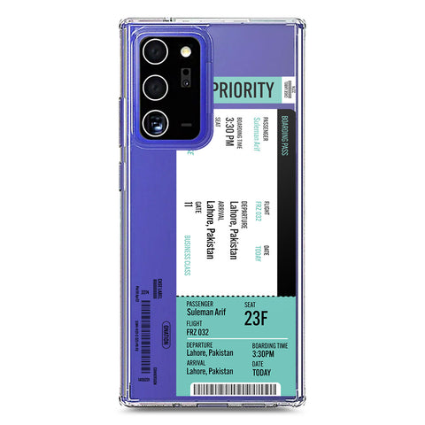 Samsung Galaxy Note 20 Ultra Cover - Personalised Boarding Pass Ticket Series - Clear Phone Case - Soft Silicon Borders