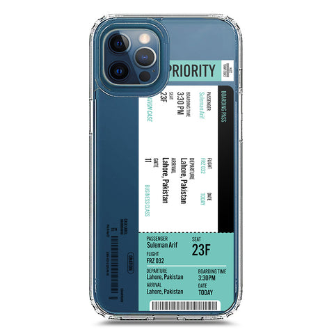 iPhone 12 Pro Max Cover - Personalised Boarding Pass Ticket Series - Clear Phone Case - Soft Silicon Borders