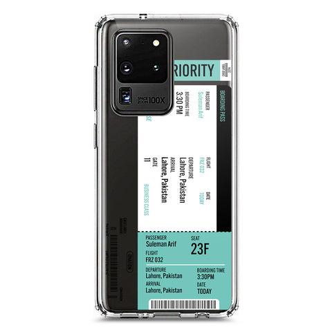 Samsung Galaxy S20 Ultra Cover - Personalised Boarding Pass Ticket Series - Clear Phone Case - Soft Silicon Borders