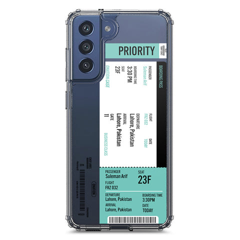 Samsung Galaxy S21 FE 5G Cover - Personalised Boarding Pass Ticket Series - Clear Phone Case - Soft Silicon Borders