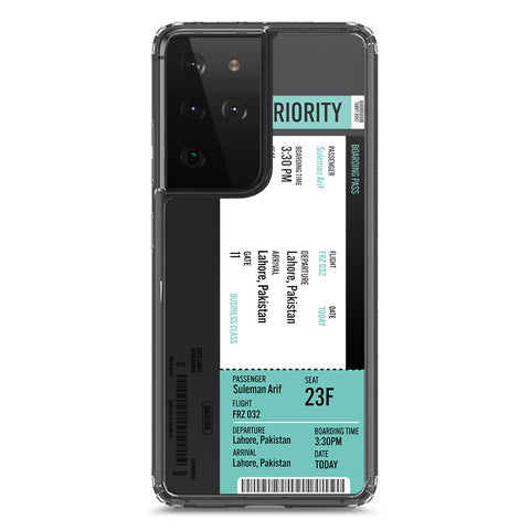 Samsung Galaxy S21 Ultra 5G Cover - Personalised Boarding Pass Ticket Series - Clear Phone Case - Soft Silicon Borders