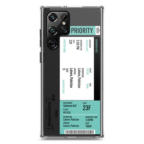 Samsung Galaxy S22 Ultra 5G Cover - Personalised Boarding Pass Ticket Series - Clear Phone Case - Soft Silicon Borders