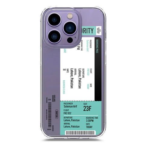 iPhone 14 Pro Max Cover - Personalised Boarding Pass Ticket Series - Clear Phone Case - Soft Silicon Borders