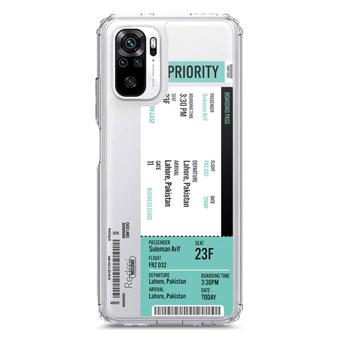 Xiaomi Redmi Note 10 4G Cover - Personalised Boarding Pass Ticket Series - Clear Phone Case - Soft Silicon Borders