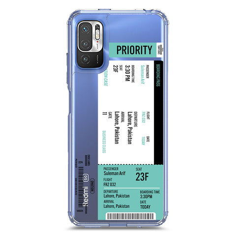Xiaomi Redmi Note 10T 5G Cover - Personalised Boarding Pass Ticket Series - Clear Phone Case - Soft Silicon Borders