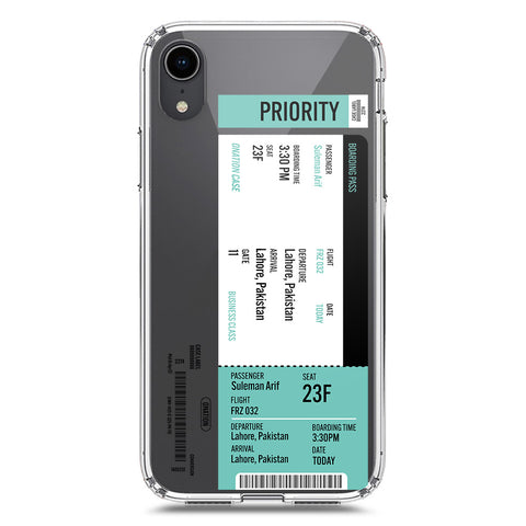iPhone XR Cover - Personalised Boarding Pass Ticket Series - Clear Phone Case - Soft Silicon Borders