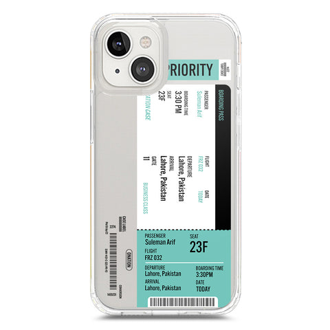iPhone 14 Cover - Personalised Boarding Pass Ticket Series - Clear Phone Case - Soft Silicon Borders