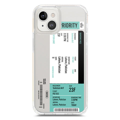 iPhone 13 Mini Cover - Personalised Boarding Pass Ticket Series - Clear Phone Case - Soft Silicon Borders