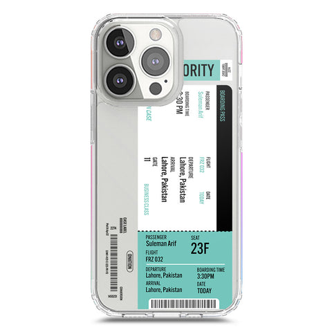 iPhone 13 Pro Cover - Personalised Boarding Pass Ticket Series - Clear Phone Case - Soft Silicon Borders