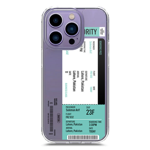 iPhone 14 Pro Cover - Personalised Boarding Pass Ticket Series - Clear Phone Case - Soft Silicon Borders
