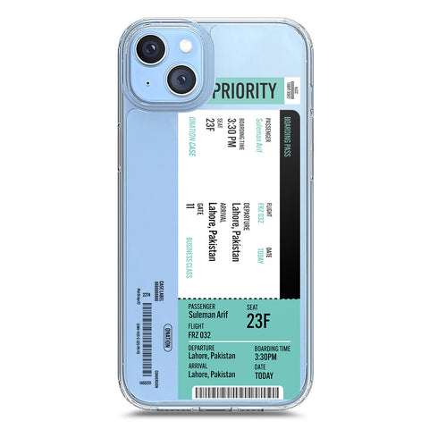 iPhone 14 Plus Cover - Personalised Boarding Pass Ticket Series - Clear Phone Case - Soft Silicon Borders