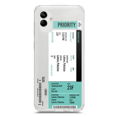 Samsung Galaxy A04 Cover - Personalised Boarding Pass Ticket Series - Clear Phone Case - Soft Silicon Borders