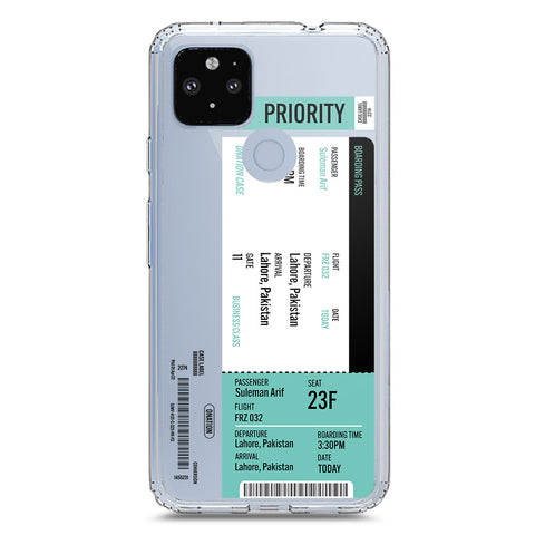 Google Pixel 5 Cover - Personalised Boarding Pass Ticket Series - Clear Phone Case - Soft Silicon Borders