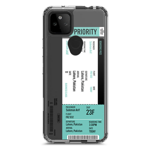Google Pixel 5a 5G Cover - Personalised Boarding Pass Ticket Series - Clear Phone Case - Soft Silicon Borders
