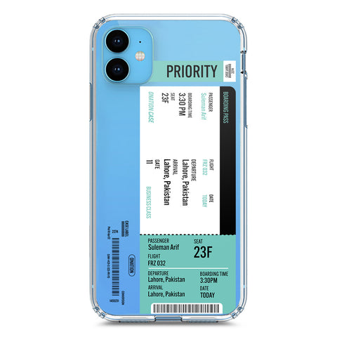 iPhone 11 Cover - Personalised Boarding Pass Ticket Series - Clear Phone Case - Soft Silicon Borders