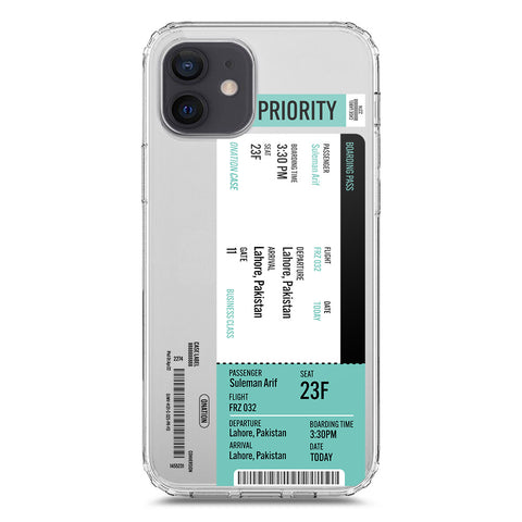 iPhone 12 Cover - Personalised Boarding Pass Ticket Series - Clear Phone Case - Soft Silicon Borders