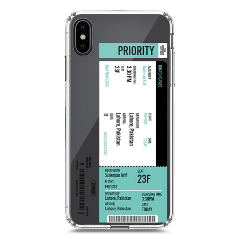 iPhone XS Max Cover - Personalised Boarding Pass Ticket Series - Clear Phone Case - Soft Silicon Borders