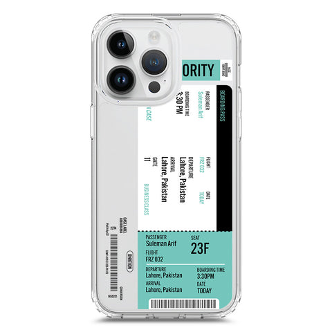 iPhone 15 Pro Max Cover - Personalised Boarding Pass Ticket Series - Clear Phone Case - Soft Silicon Borders