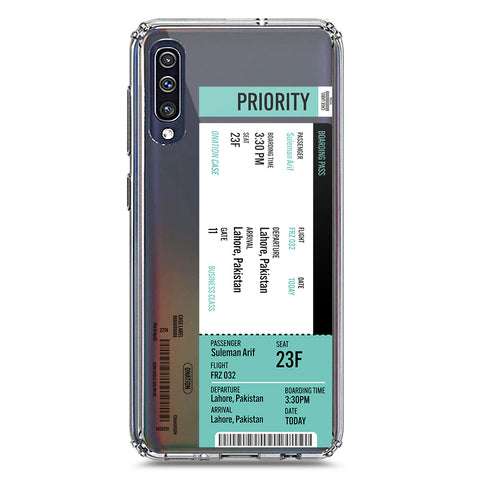 Samsung Galaxy A50 Cover - Personalised Boarding Pass Ticket Series - Clear Phone Case - Soft Silicon Borders