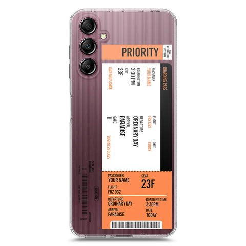 Samsung Galaxy A14 5G Cover - Personalised Boarding Pass Ticket Series - Clear Phone Case - Soft Silicon Borders