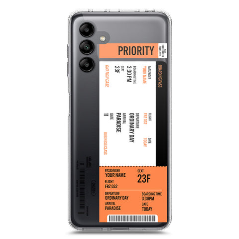 Samsung Galaxy A04s Cover - Personalised Boarding Pass Ticket Series - Clear Phone Case - Soft Silicon Borders