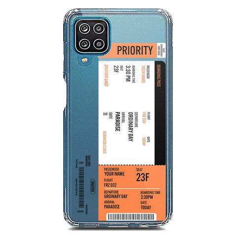 Samsung Galaxy A12 Nacho Cover - Personalised Boarding Pass Ticket Series - Clear Phone Case - Soft Silicon Borders