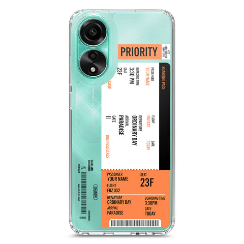 Oppo A78 4G Cover - Personalised Boarding Pass Ticket Series - Clear Phone Case - Soft Silicon Borders