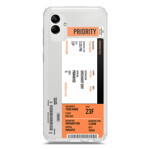 Samsung Galaxy A05 Cover - Personalised Boarding Pass Ticket Series - Clear Phone Case - Soft Silicon Borders