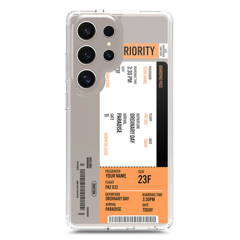 Samsung Galaxy S24 Ultra Cover - Personalised Boarding Pass Ticket Series - Clear Phone Case - Soft Silicon Borders