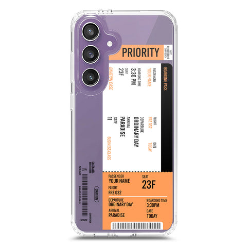 Samsung Galaxy S25 Cover - Personalised Boarding Pass Ticket Series - Clear Phone Case - Soft Silicon Borders