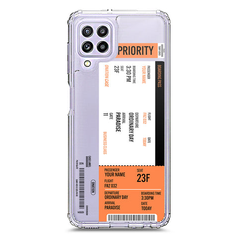 Samsung Galaxy M32 Cover - Personalised Boarding Pass Ticket Series - Clear Phone Case - Soft Silicon Borders
